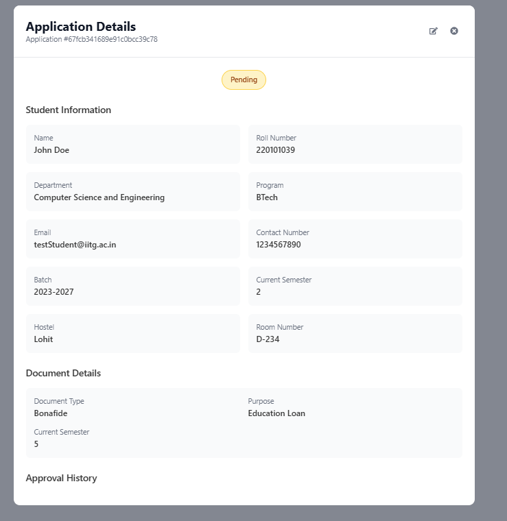 Admin - Application Details Screen