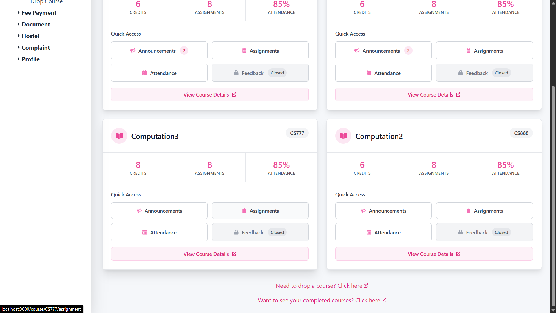 Active Courses - Scroll
